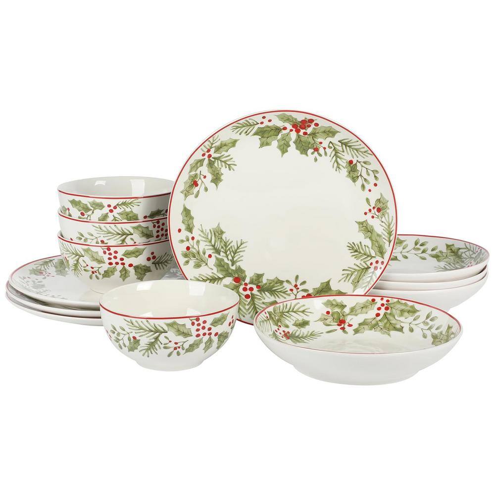 Gibson Home Festive Berries 12 Piece Double Bowl Fine Ceramic ...