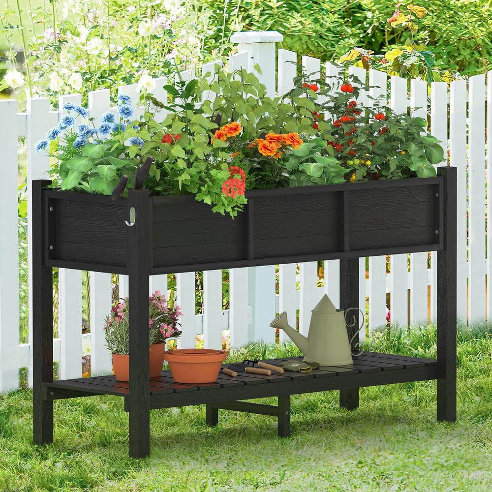 46 in. L x 17 in. W x 28 in. H Black Plastic Wood Raised Garden Bed with Tools, Water Resistant Elevated Planter Box price history on PriceWatchPro