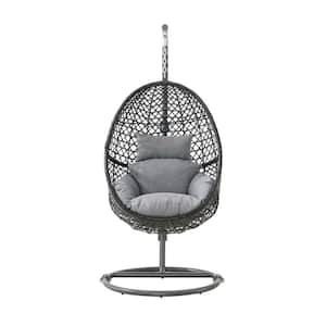 45.2 in. Width Black Metal PE Rattan Patio Swing with Gray Cushions, Stand