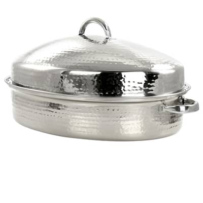 8 qt. Stainless Steel Oval Roasting Pan with Lid and Rack
