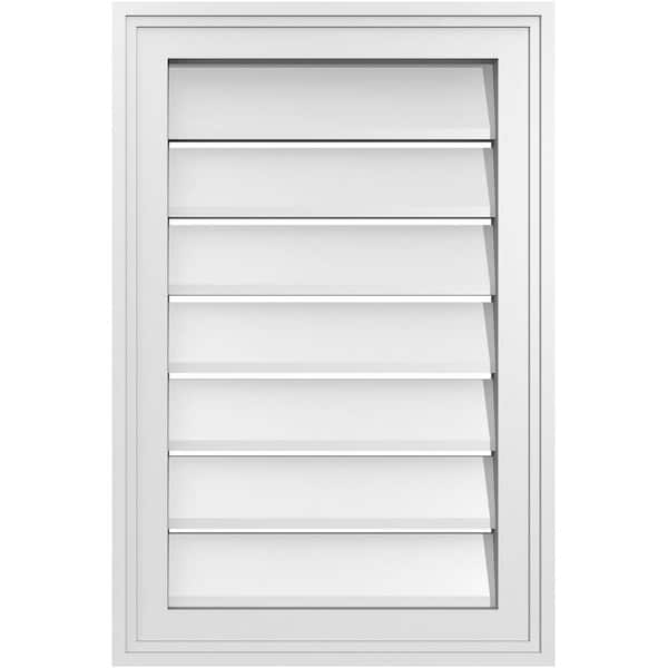 Ekena Millwork 16" x 24" Vertical Surface Mount PVC Gable Vent: Functional with Brickmould Frame