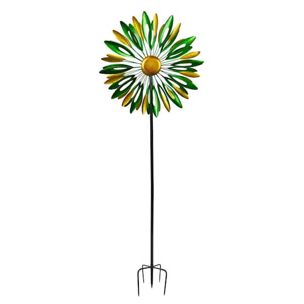 Alpine Corporation 85 in Tall Metal Flower Kinetic Wind Spinner Stake
