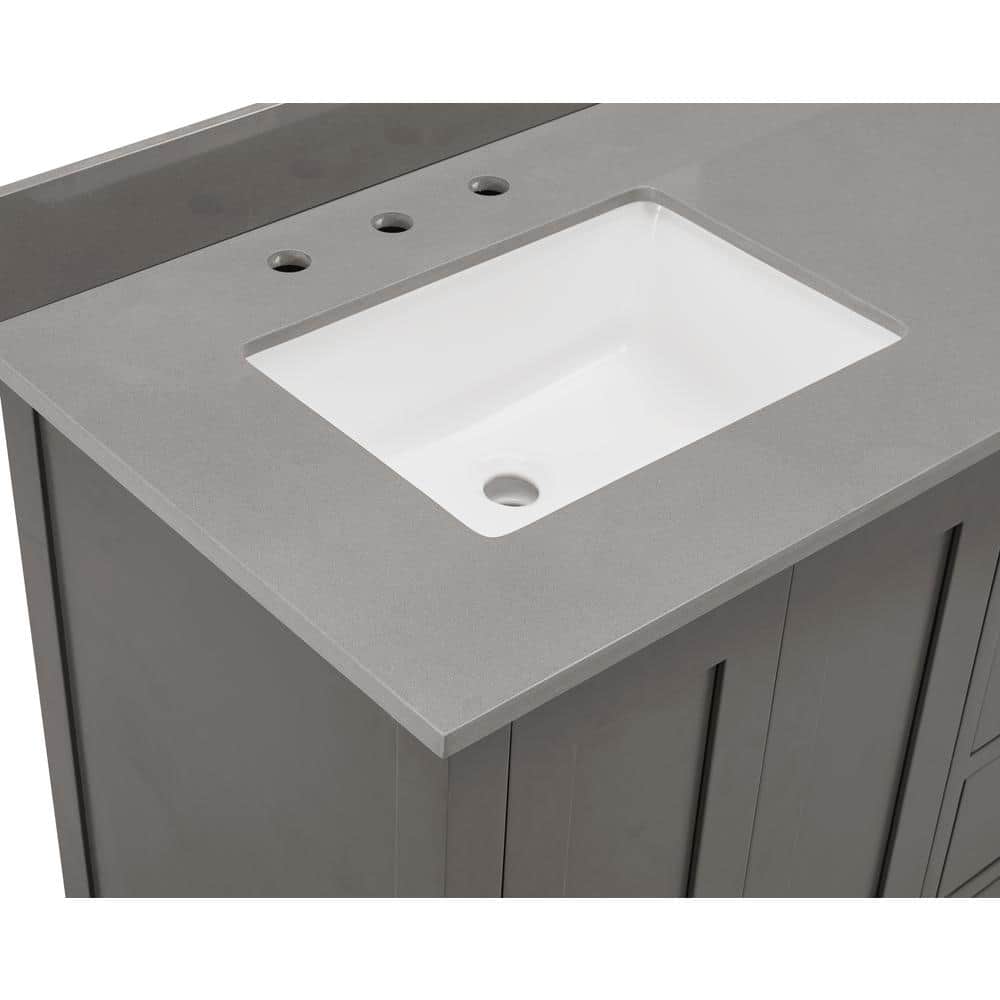 Concrete Gray Composite Double Vanity Top with White Sinks