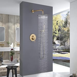 1-Spray Patterns with 1.5 GPM 10 in. Wall Mount Rain Dual Shower Heads in Brushed Gold