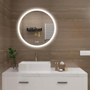 24 in. W x 24 in. H Round Frameless LED Light with 3 Color and Anti-Fog Wall Mounted Bathroom Vanity Mirror