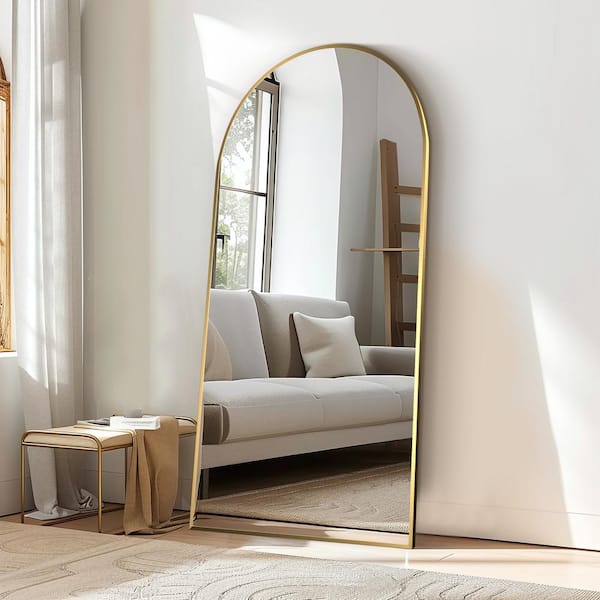 Dovelina 36 in. W x 75 in. H Arched Gold Framed Full Length Mirror Aluminum Alloy Floor Mirror