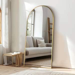 36 in. W x 75 in. H Arched Gold Framed Full Length Mirror Aluminum Alloy Floor Mirror