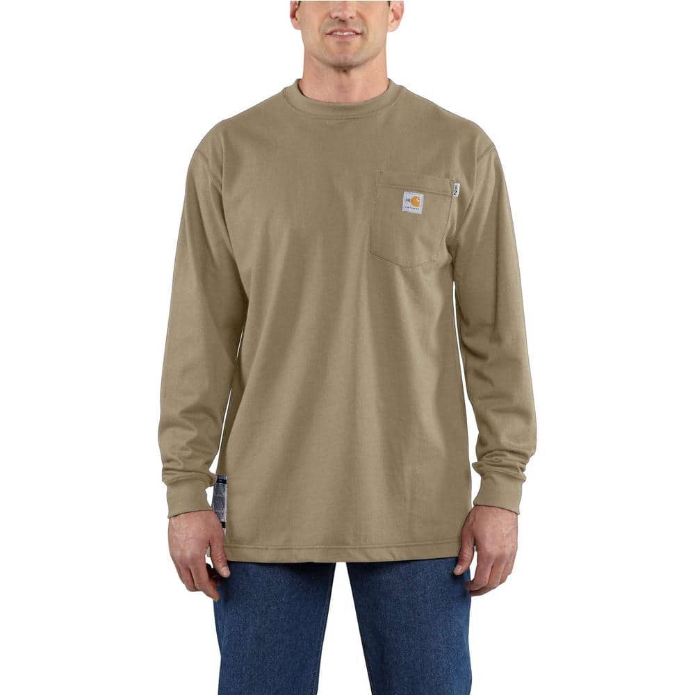 Carhartt Men's Regular Large Khaki FR Force Cotton Long Sleeve T-Shirt ...
