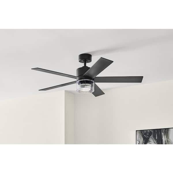 Hampton Bay Crysalis 52 in. Indoor Matte Black Ceiling Fan with Bubble Glass with Adjustable White LED with Remote Included