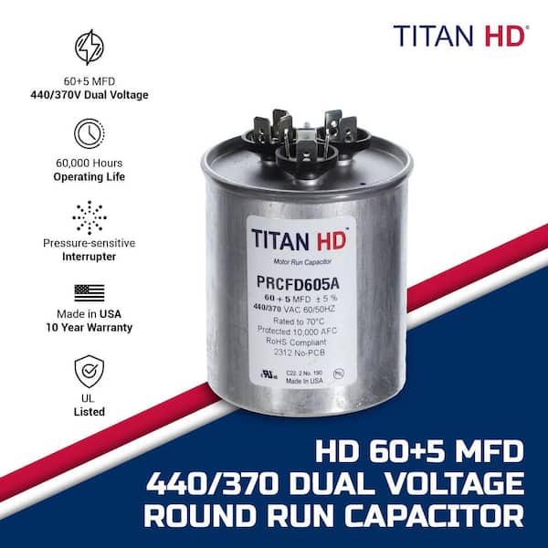 TITAN HD 60 Plus 5 MFD, 440-Volt/370-Volt Dual Voltage Round Run