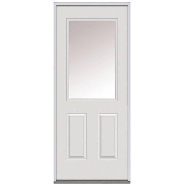 Milliken Millwork 32 in. x 80 in. Classic Clear Glass 1/2 Lite 2-Panel Primed White Steel Replacement Prehung Front Door