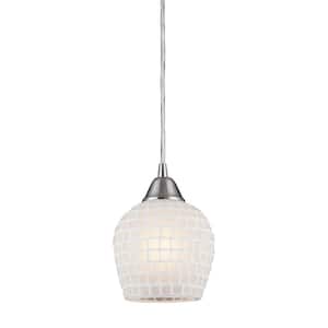 Fusion 1-Light Satin Nickel Pendant with White Mosaic Glass Shade