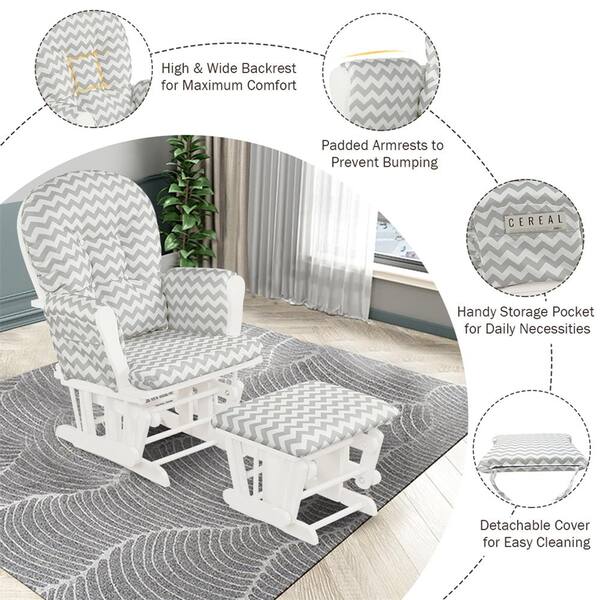 Costway Grey Fabric Glider and Ottoman Cushion Set Wood Baby Nursery Rocking Chair Dark HWM000022