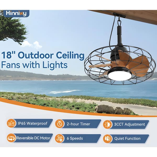 18 in. Brown Indoor/Outdoor Wet-Rated Powerful LED Caged Modern Ceiling Fan with Lights and Smart Remote
