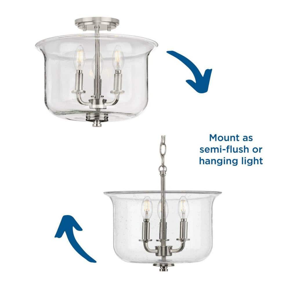 Winslett Brushed Nickel 13.75" Semi-Flush Mount with Seeded Glass Shade