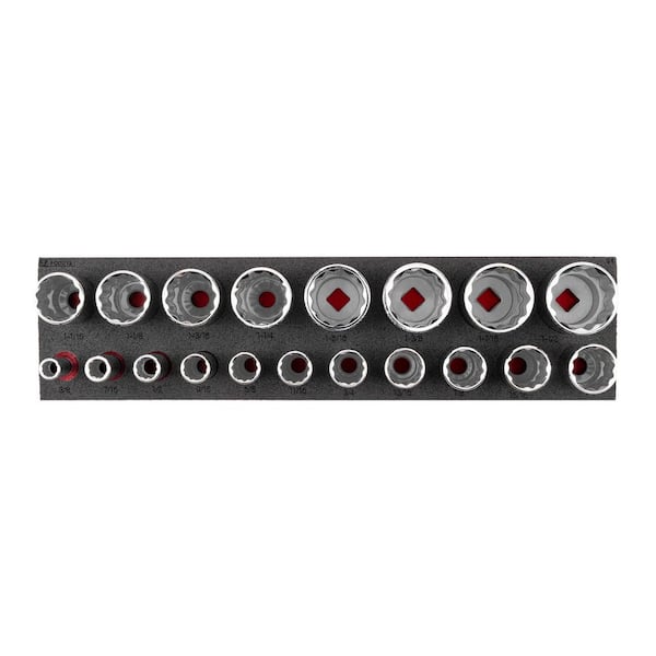 1/2 in. Drive Deep 12-Point Socket Set with 16 x 4 Foam Organizer, 19-Piece (3/8 - 1-1/2 in.)