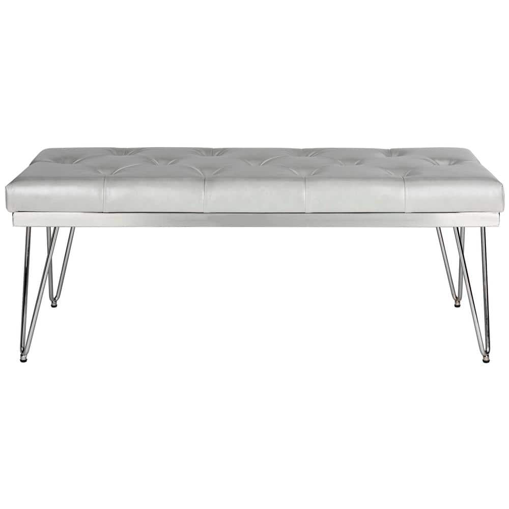 Marcella Gray Tufted Bench with Chrome Legs