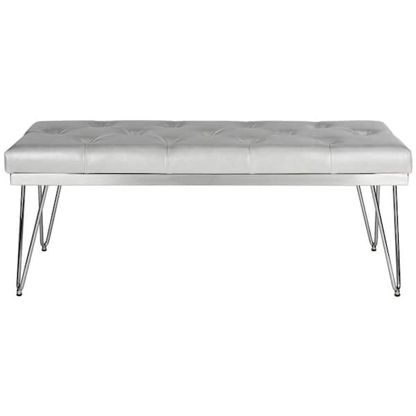 SAFAVIEH Marcella Gray/Chrome Bench