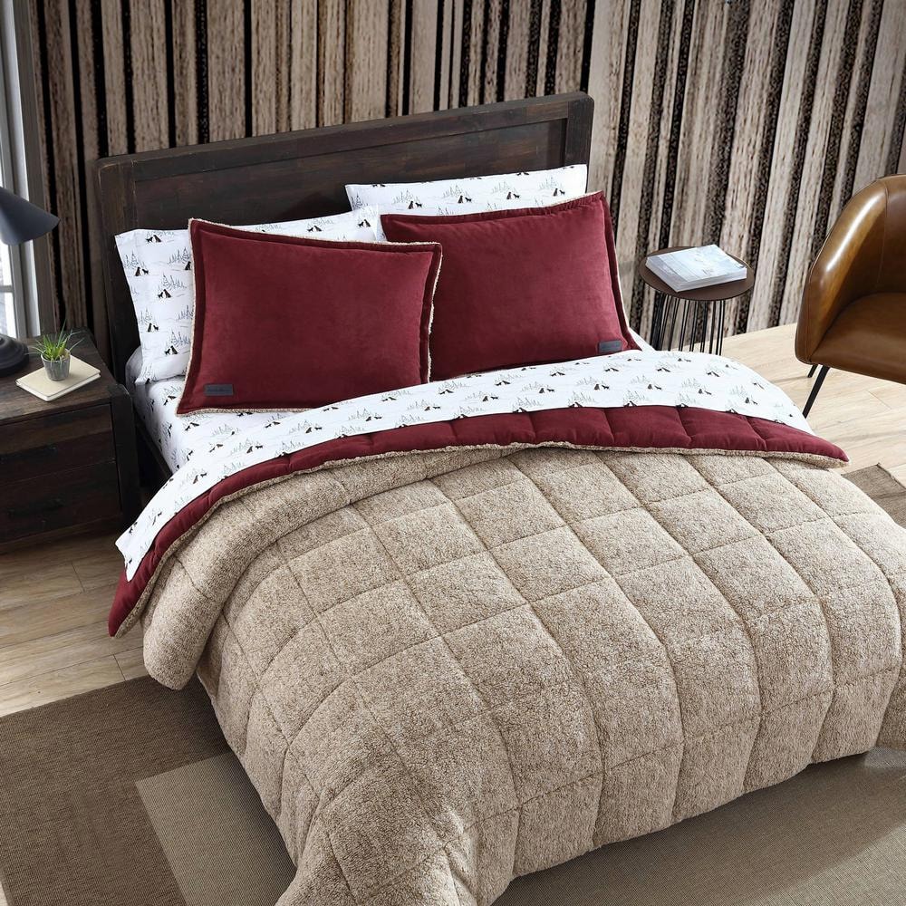 Twin Red Microfiber Reversible Comforter and Sham Set