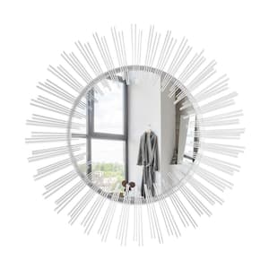 Horizon 31 in. W x 31 in. H Silver Sunburst Mid-Century Modern Metal Framed Accent Mirror