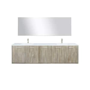 Fairbanks 80 in W x 20 in D Rustic Acacia Double Bath Vanity, White Quartz Top, Brushed Nickel Faucet Set & Mirror