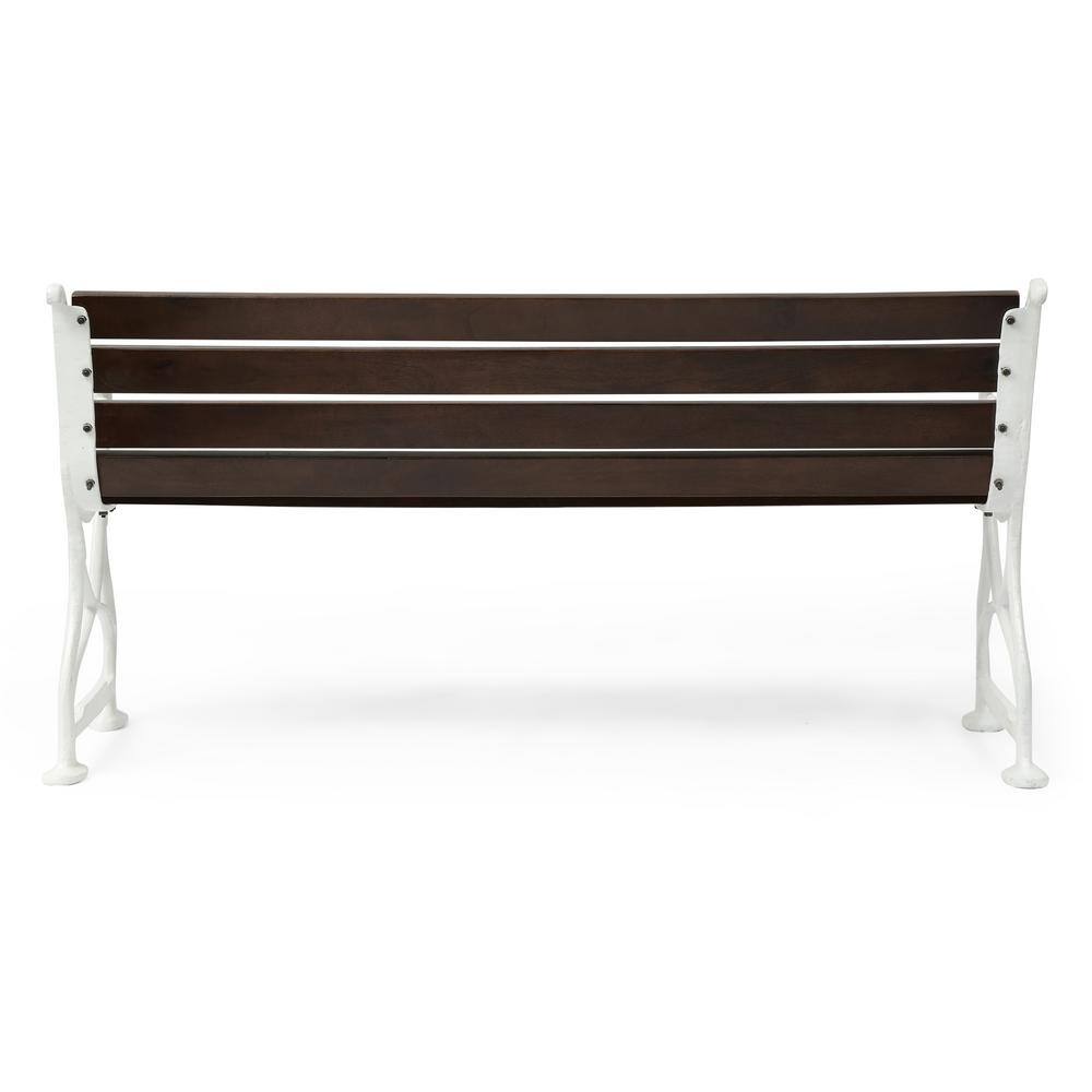 Rustic Brown Acacia & White Iron Floral Outdoor Bench