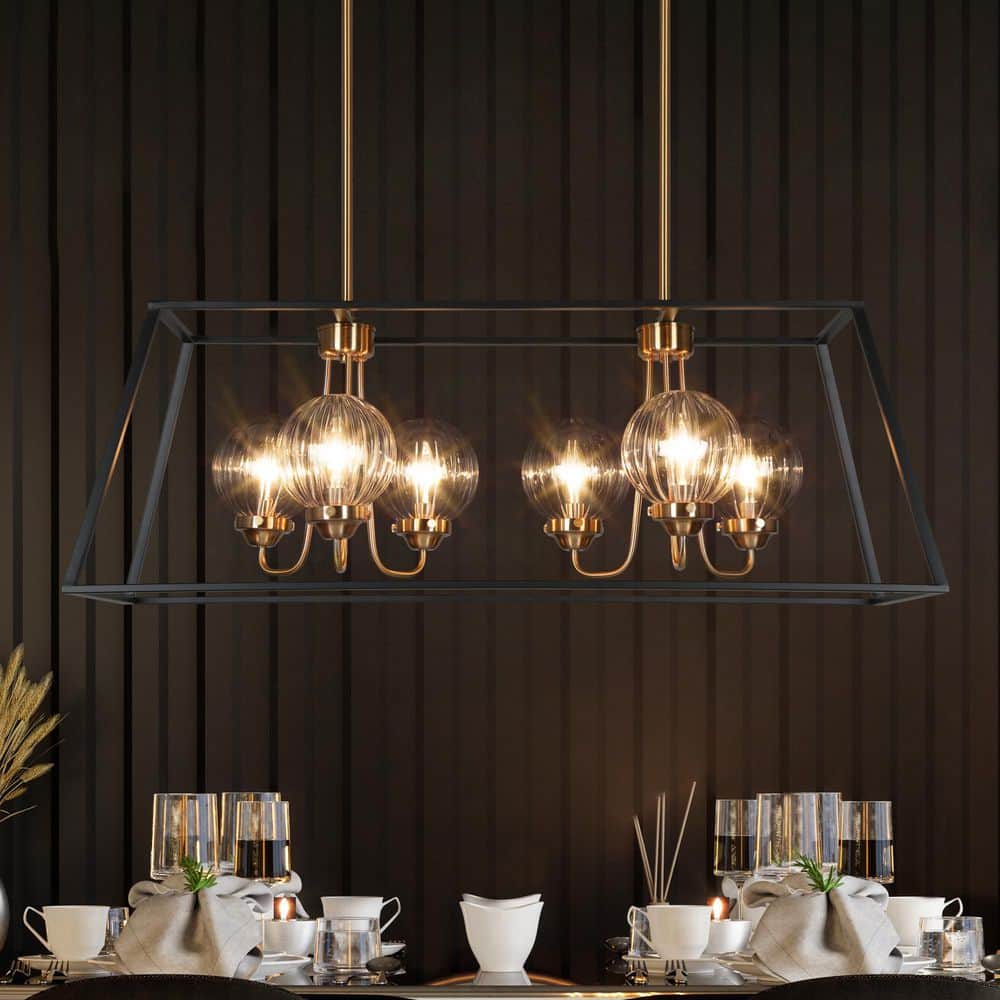 Zevni Transitional 33 in. 6-Light Rectangle Island Chandelier with