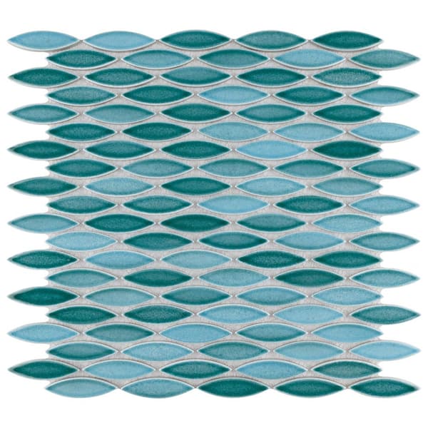 Pescado Glossy Agua 12 in. x 12-1/2 in. Porcelain Mosaic Tile (5.3 sq. ft./Case)