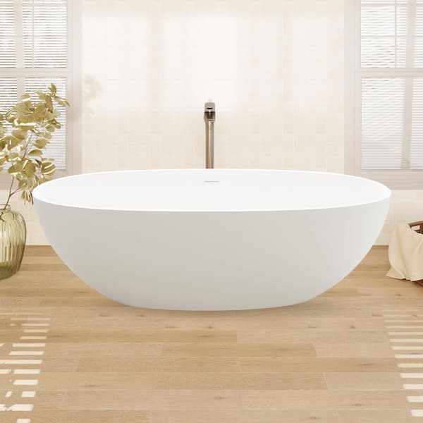 WELLFOR 70.87 in. x 35.43 in. Solid Surface Flatbottom Soaking Bathtub with Center Drain in White