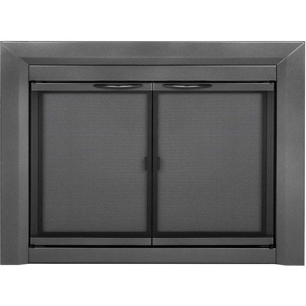 Pleasant Hearth Carlisle Large Gunmetal Glass Fireplace Doors CL3002GM The Home Depot