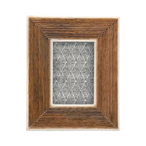 2 in. x 3 in. Natural Hand-Carved Mango Wood Picture Frame with Bone Border And Ribbed Pattern