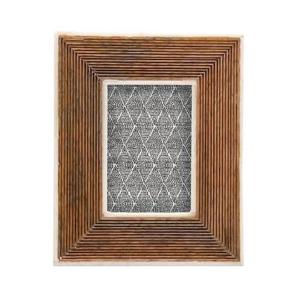 Storied Home 2 in. x 3 in. Natural Hand-Carved Mango Wood Picture Frame with Bone Border And Ribbed Pattern