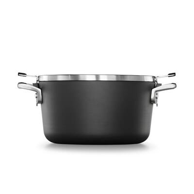 Select Space Saving 6 qt. Hard-Anodized Aluminum Nonstick Stock Pot in Black with Glass Lid