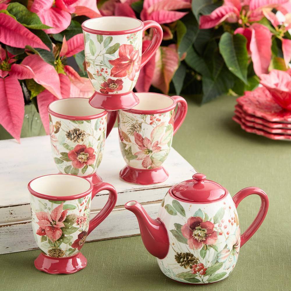 Winter Blooms 4-Cup 36 oz. Assorted Colors Ceramic Teapot product image for price tracking