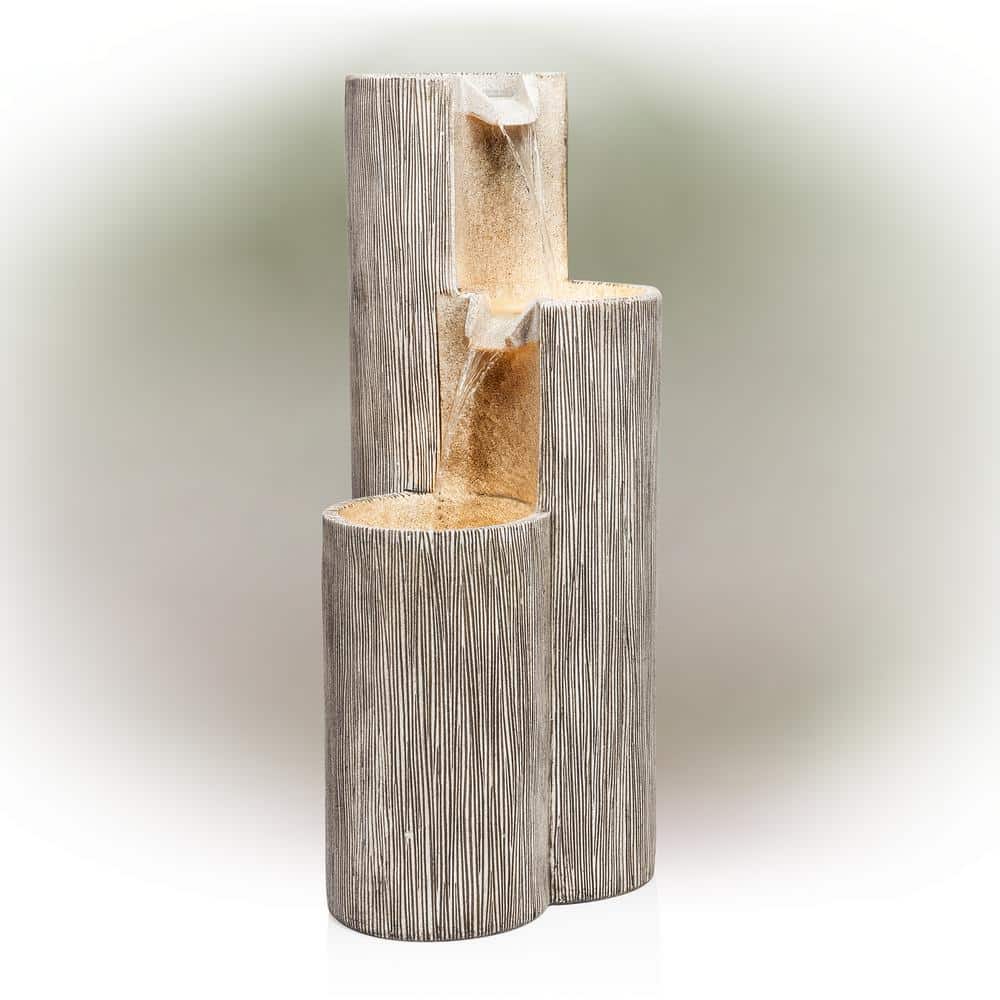 41 in. Tall Outdoor Tiering Column Zen Fountain with LED Lights