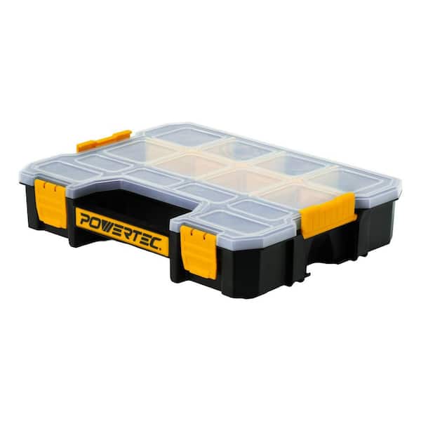 12-5/8 in. Small Parts Organizer and Tool Box, 14 Compartments, Stackable Storage with Removable Dividers