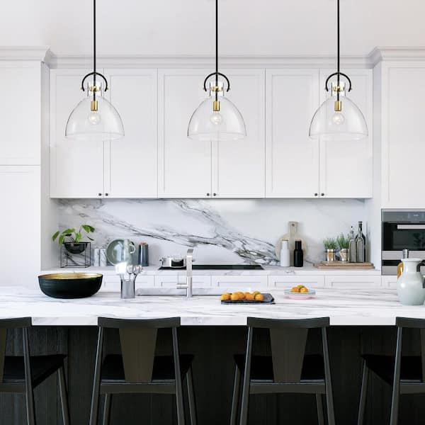 Essence 1-Light Oil Rubbed Bronze and Antique Gold Modern Pendant with Bowl Shaped Clear Glass Shade