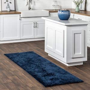 Loni Solid Machine Washable Shag Navy 3 ft. x 8 ft. Runner Rug