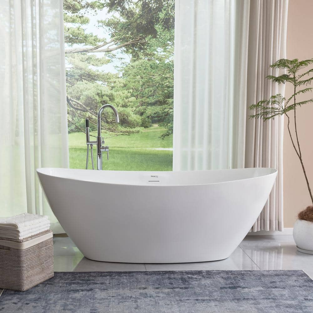 Mulhouse 71 in. x 33 in. Acrylic Flatbottom Freestanding Soaking Bathtub with Center Drain in Pure White