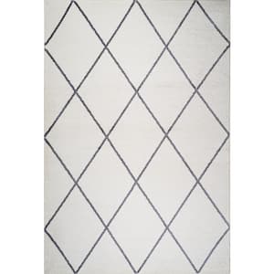Cole Minimalist Diamond Trellis White/Gray 5 ft. x 8 ft. Area Rug