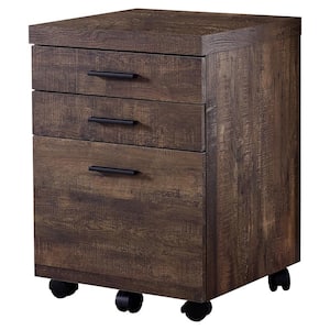 Brown Reclaimed Wood Filing Cabinet on Castors with 3-Drawers
