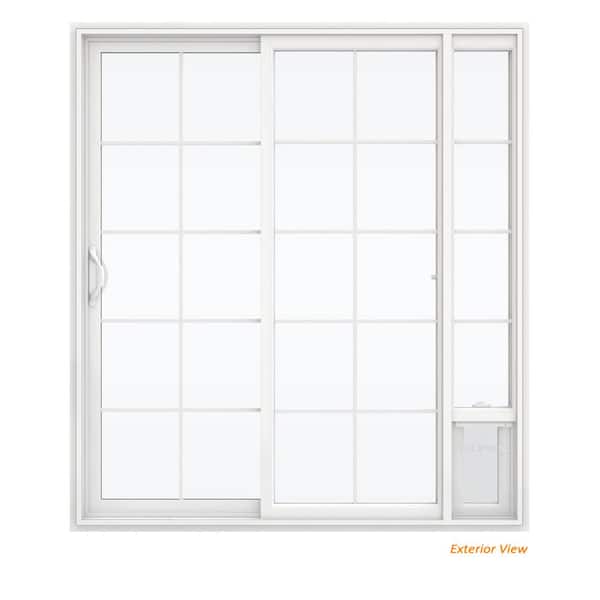 JELD-WEN 72 in. x 80 in. V2500 White Vinyl Prehung Left Hand 15 Lite Sliding Patio Door with Medium Pet Door