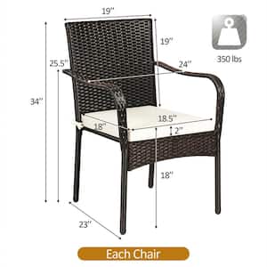 Brown Outdoor Wicker Dining Chair Set with Beige Cushions (Set of 4)