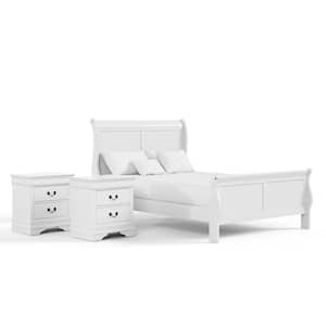 Burkhart 3 Piece White Wood Full Bedroom Set with 2 Nightstands