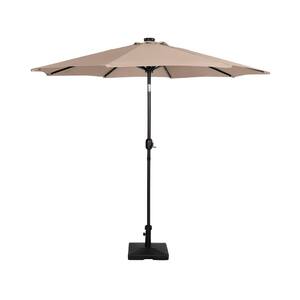 Marina 9 ft. Market Patio Solar LED Umbrella in Beige with 50 lbs. Concrete Base