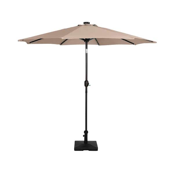 WESTIN OUTDOOR Marina 9 ft. Market Patio Solar LED Umbrella in Beige with 50 lbs. Concrete Base