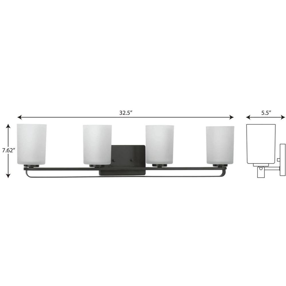Matte Black Steel Four-Light Bath Vanity Light with Etched Glass Shades