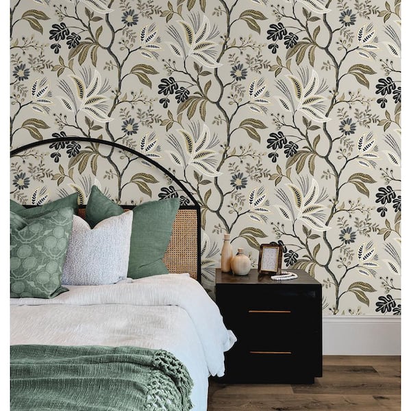 Cool Neutral Forest Flourish Vinyl Peel and Stick Wallpaper Roll (40.5 sq. ft. )