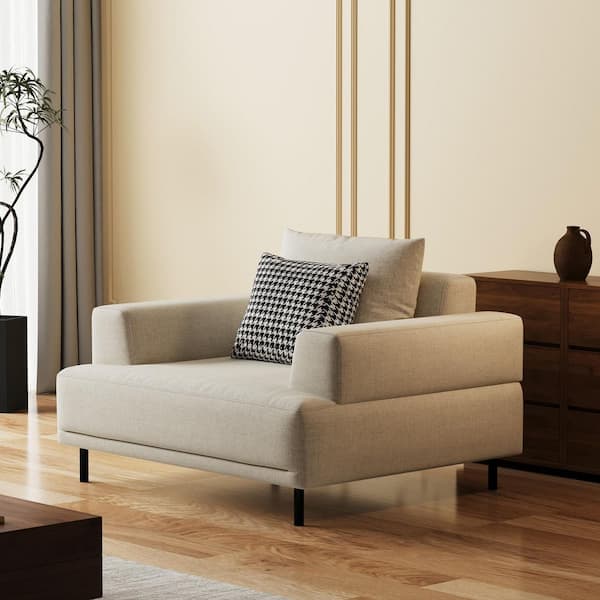 THE RIGHT PATH 40.55 in. Square Arm Upholstery Material Fabric Square Sofa 37 in. Beige