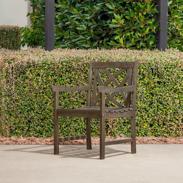 FORCLOVER Grey-Washed Acacia Wood Farmhouse Outdoor Dining Chair